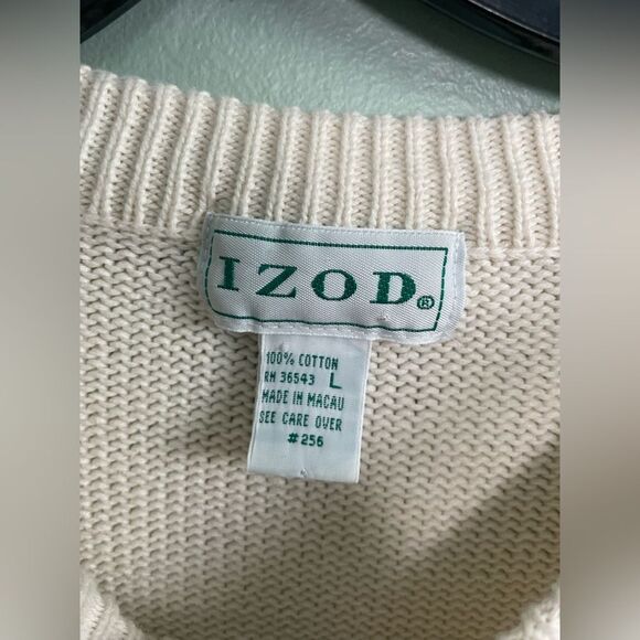 Izod Men’s Cream Championship Golf 100% Cotton Crew Neck Sweater SZ L - Picture 3 of 6